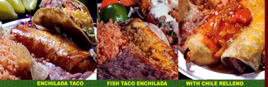 A George's combination plate with enchilada, taco, rice, and beans